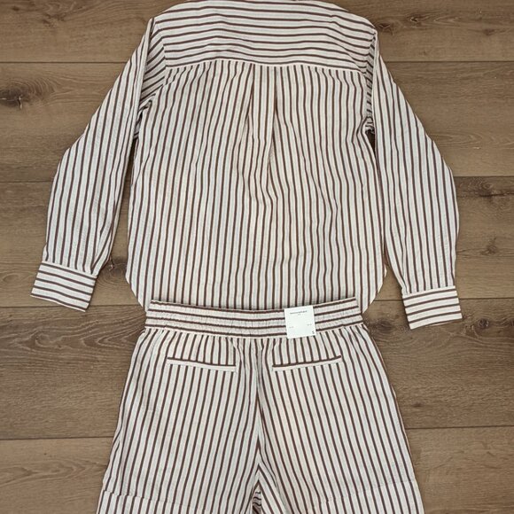 NWT Banana Republic Seersucker Shirt & Drawstring Shorts Brown Stripes Set - Picture 4 of 6